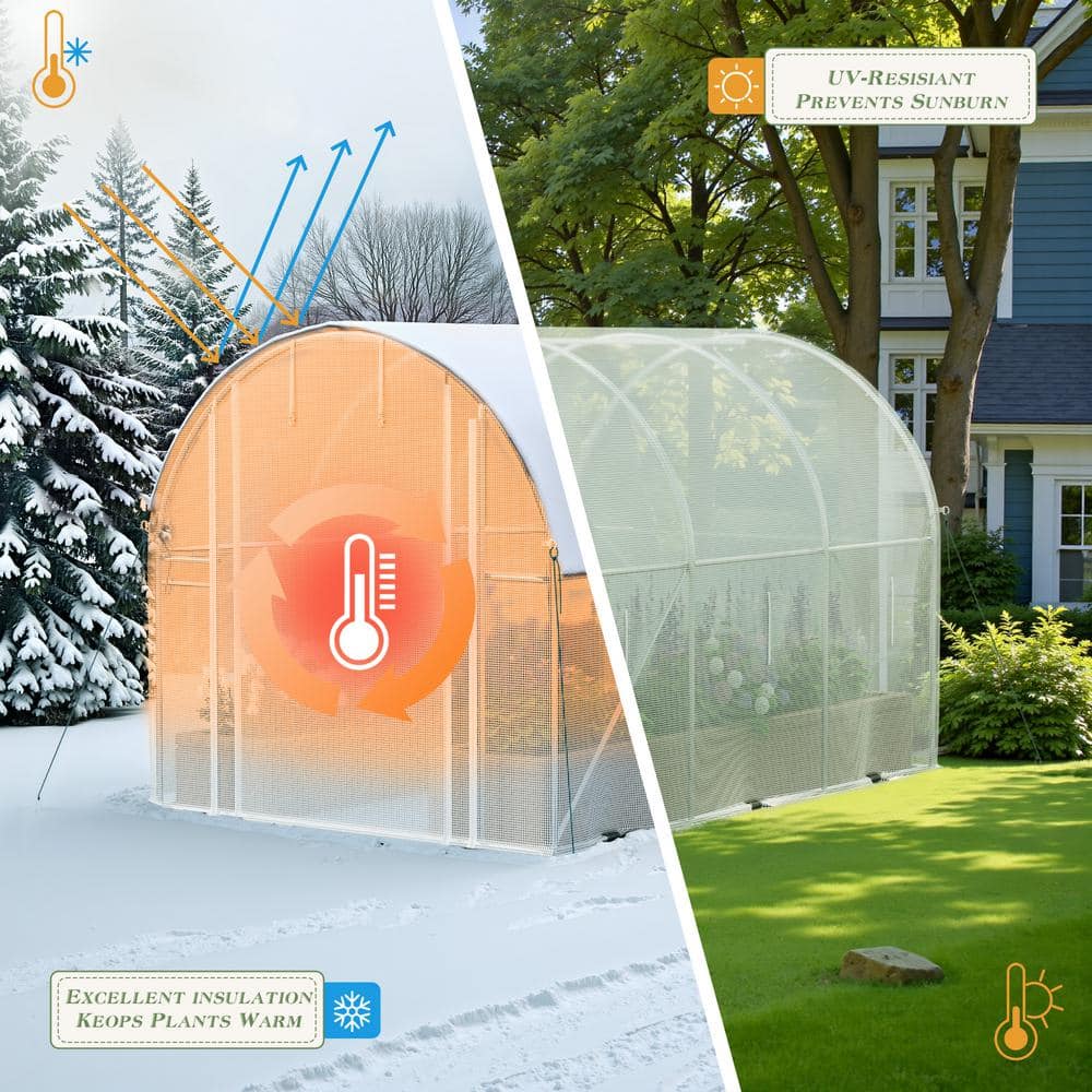 10 ft. W x 6.5 ft. D x 6.5 ft. H Galvanized Metal Walk in. Greenhouse, White - Hercitys