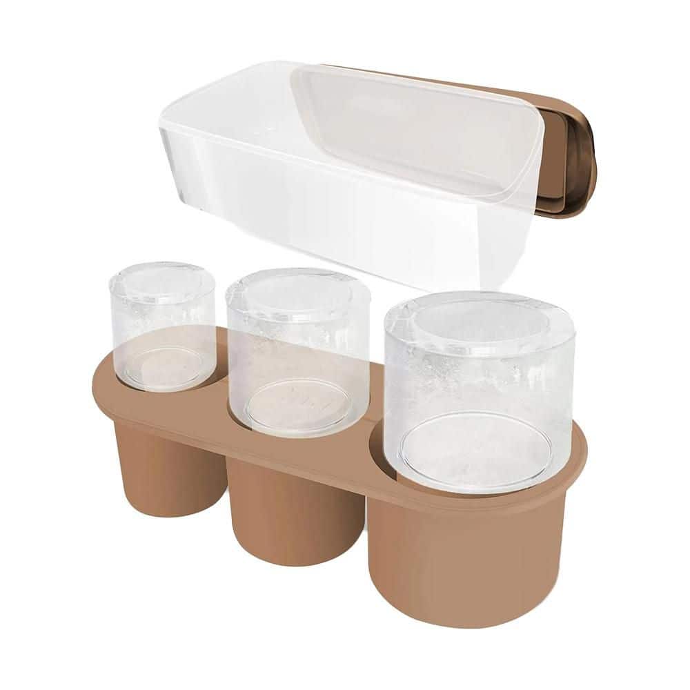 40 oz. Brown Silicone Tumbler Hollow Cylinder Ice Mold with Lid and Bin, Slow-Melt Ice for Water Bottles and Drinks - Hercitys