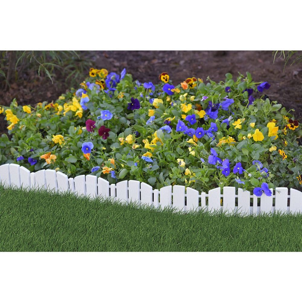 180 in. W x 4.5 in. H Plastic White Adirondack Decorative Landscape Edging, No-Dig Edging with Anchoring Spikes - Hercitys