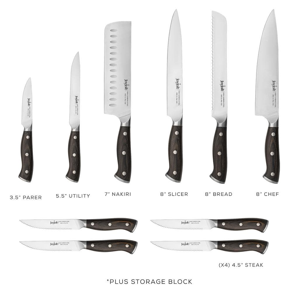 11-Piece High-Carbon Steel Assorted Kitchen Knife Set with Wooden Knife Block - Hercitys
