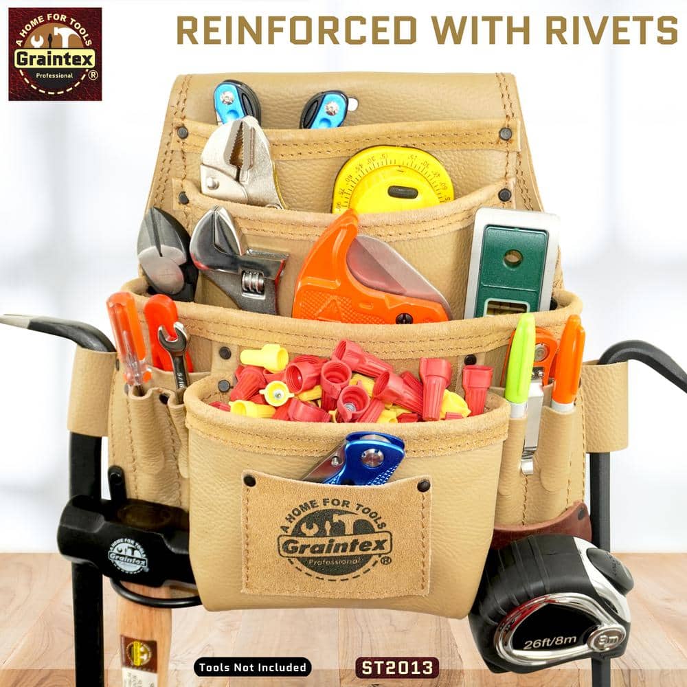 10-Pocket Rugged Top Grain Leather Nail and Tool Pouch - Hercitys