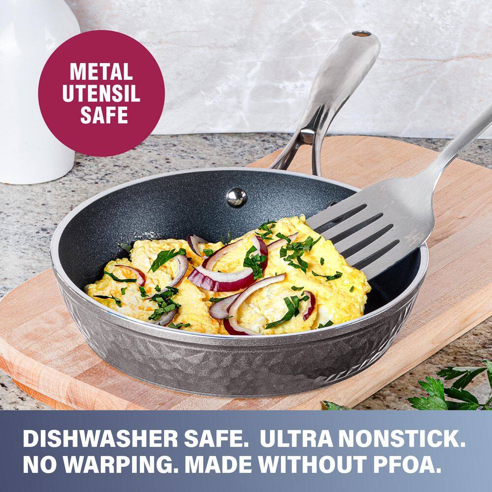 10-Piece Aluminum Hammered Ultra-Durable Non-Stick Diamond Infused Cookware Set in Pewter - Hercitys