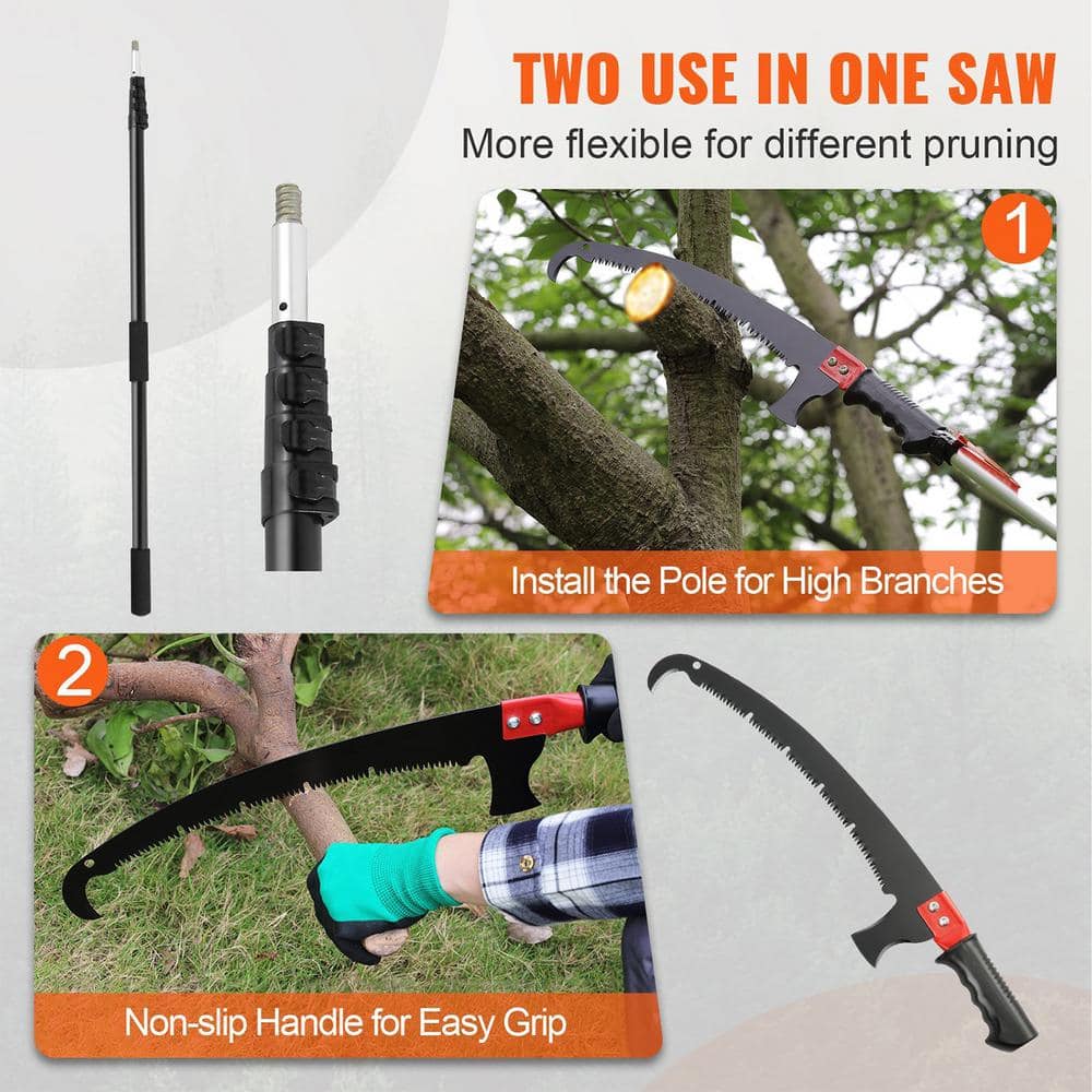 58.8 in. to 240 in. Aluminum Pruning Saw Extendable Tree Pruner, with Light-Weight Alloy Handle, Manual Pole Saw - Hercitys