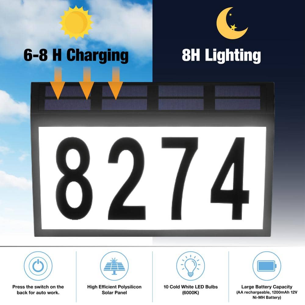 11 in. x 7 in. Black Solar Address Plaque - Hercitys