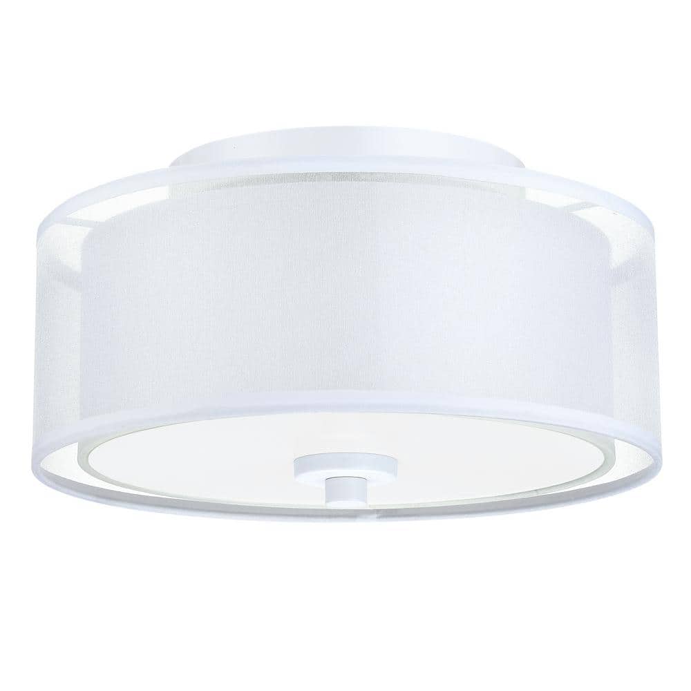 12 in. 2-Light White Circle Flush Mount with Glass Shade and No Bulbs Included 1-Pack - Hercitys