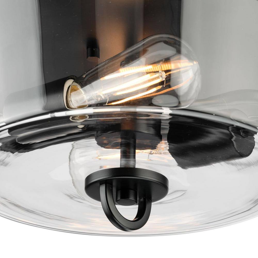 12 in. 60-Watt Huntscroft Collection 2-Light Matte Black No Bulbs Included Flush Mount with Clear Glass Shade - Hercitys