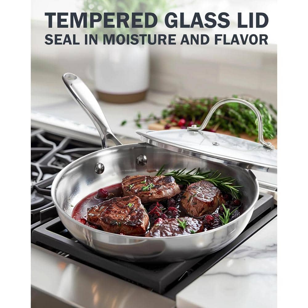 10 in. Stainless Steel Multi-Ply Clad Wok Stir Fry Pan with Lid - Hercitys