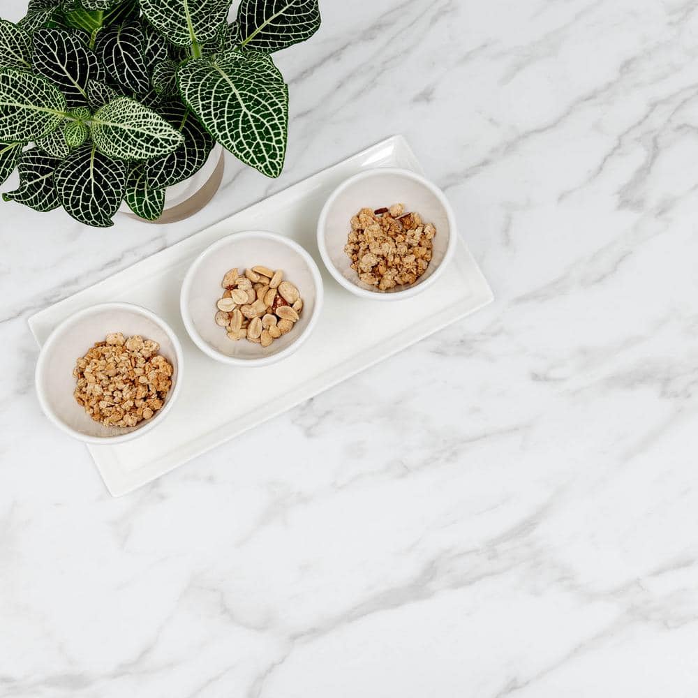 10 ft. Right Miter Laminate Countertop in Textured Anzio Marble with Waterfall Edge and Integrated Backsplash - Hercitys