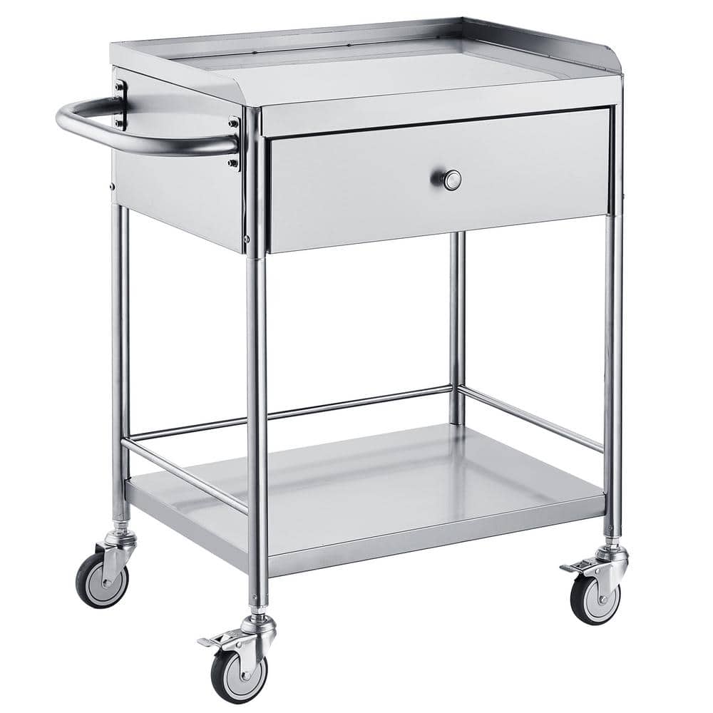 2-Layer Medical Cart Stainless Steel Utility Cart with 220 lbs. CapacityKitchen Cartwith 360° Silent Wheels and Drawer - Hercitys