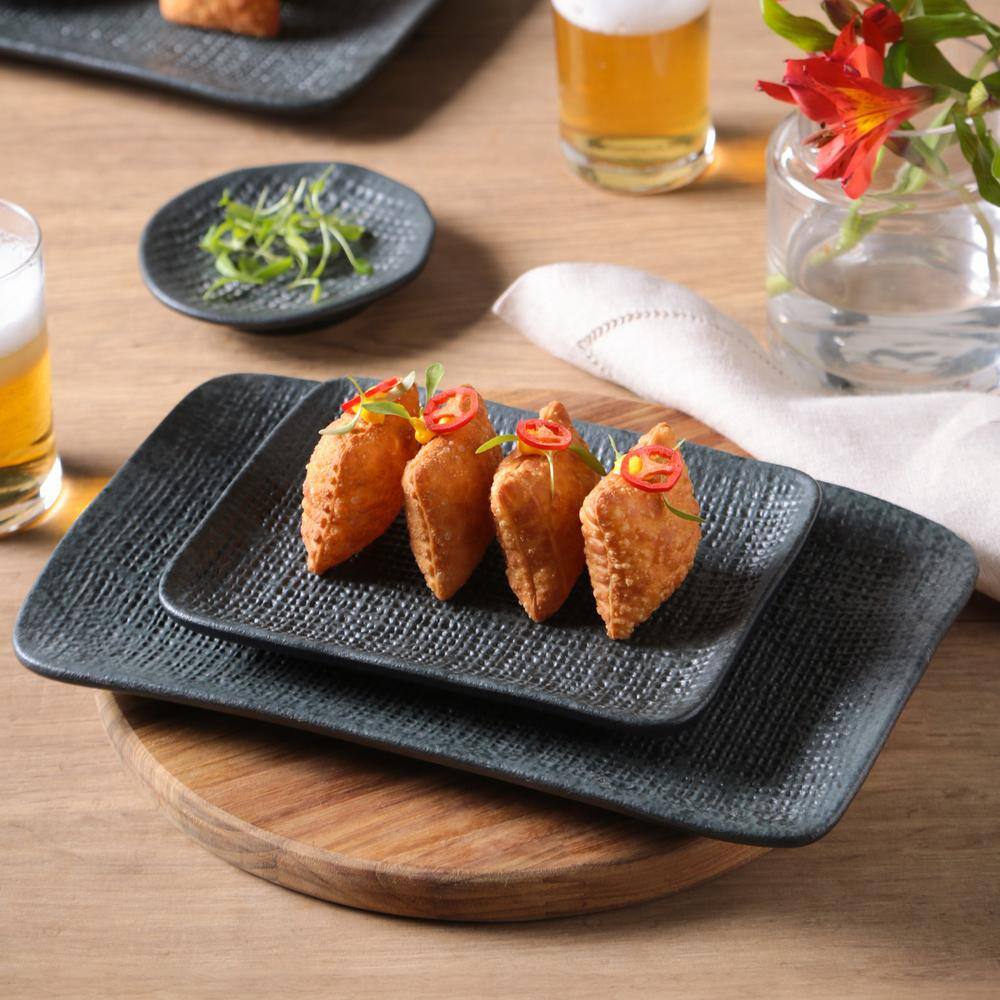 10.63 in. Chromium Gray Stoneware Rectangular Platter Medium Juta (Set of 4) - Hercitys