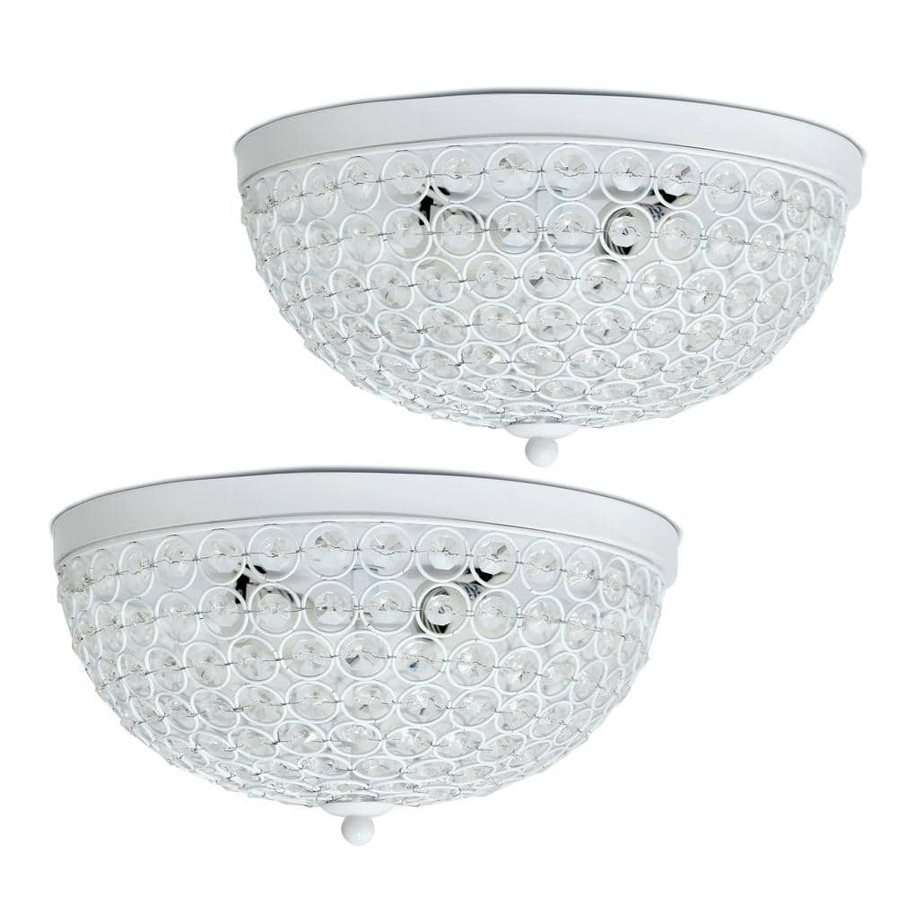 13 in. 2 Light Elipse Crystal Flush Mount Ceiling Light 2 Pack, White - Hercitys