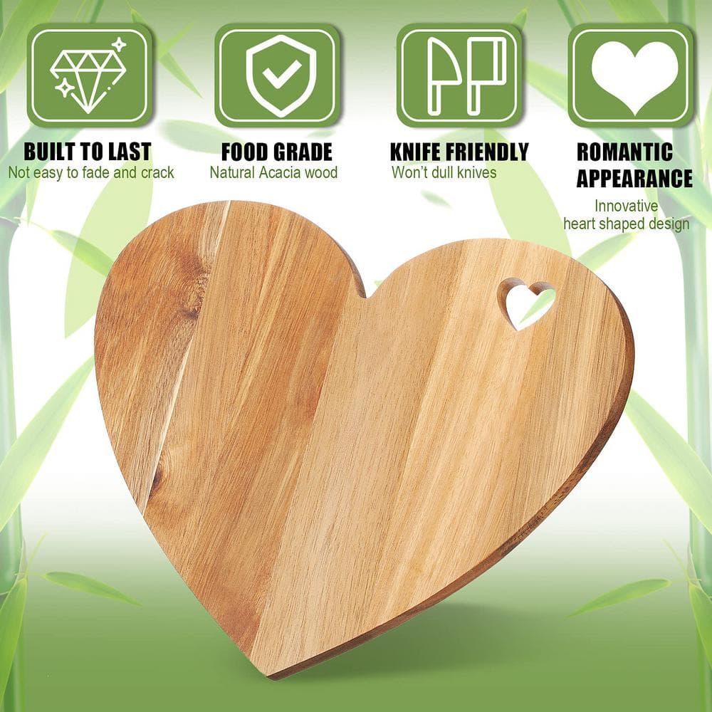 1-Piece Acacia Wood Heart Shaped Cutting Board Charcuterie and Cheese Board Gift-Ready (Heart Hole Style) - Hercitys
