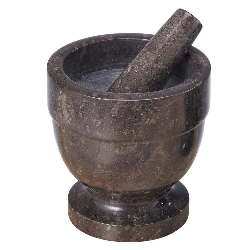 5.9 in. x 5.9 in. Natural Charcoal Marble Mortar and Pestle - Hercitys