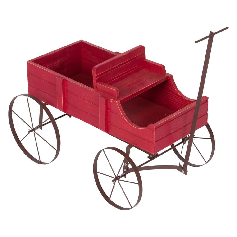 41.5 in. L Red Cedar Wood Buckboard Amish WagOn Decorative Garden Planter - Hercitys
