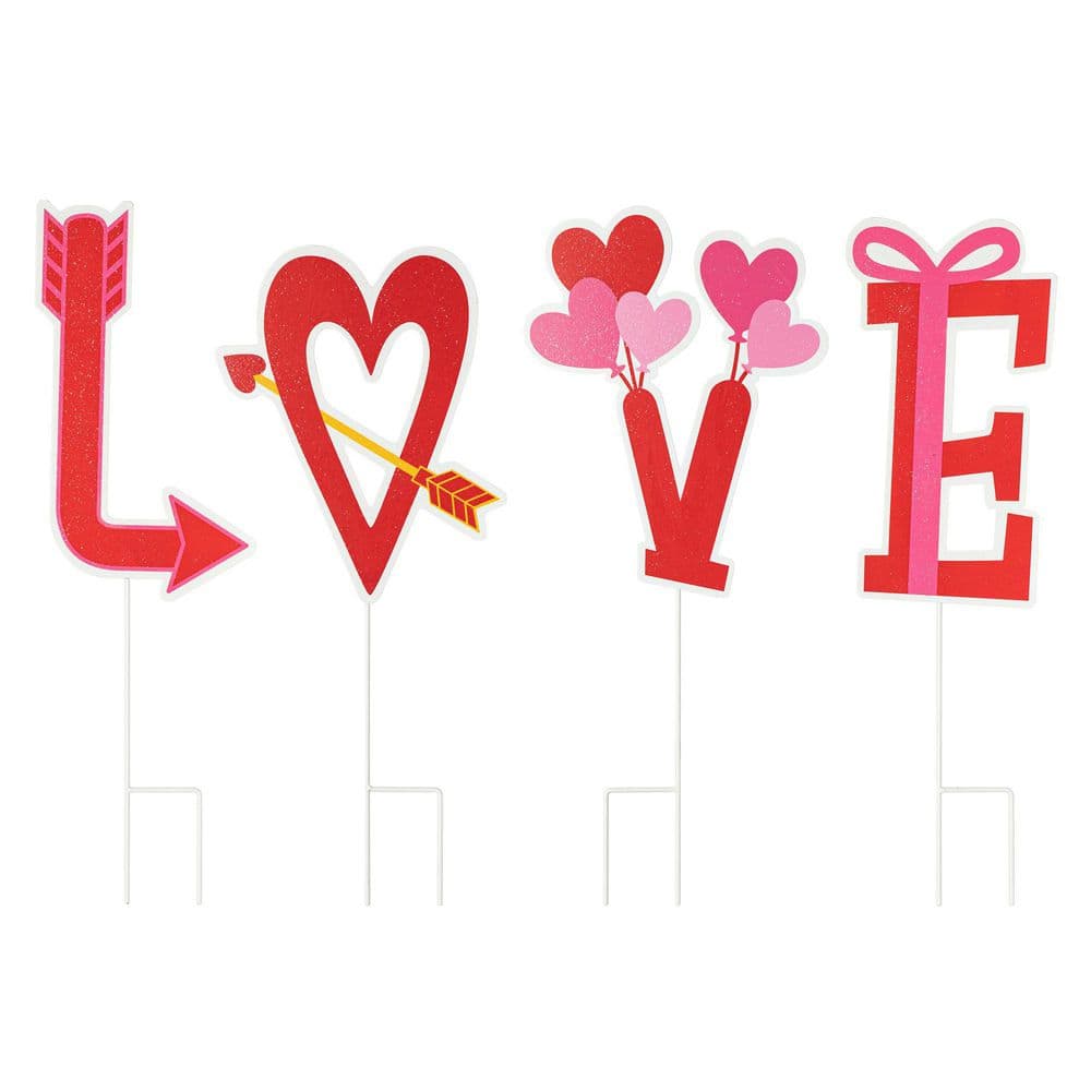 28 in. H Valentine’s Metal LOVE Yard Stake(KD, 2 Function) (Set of 4) - Hercitys