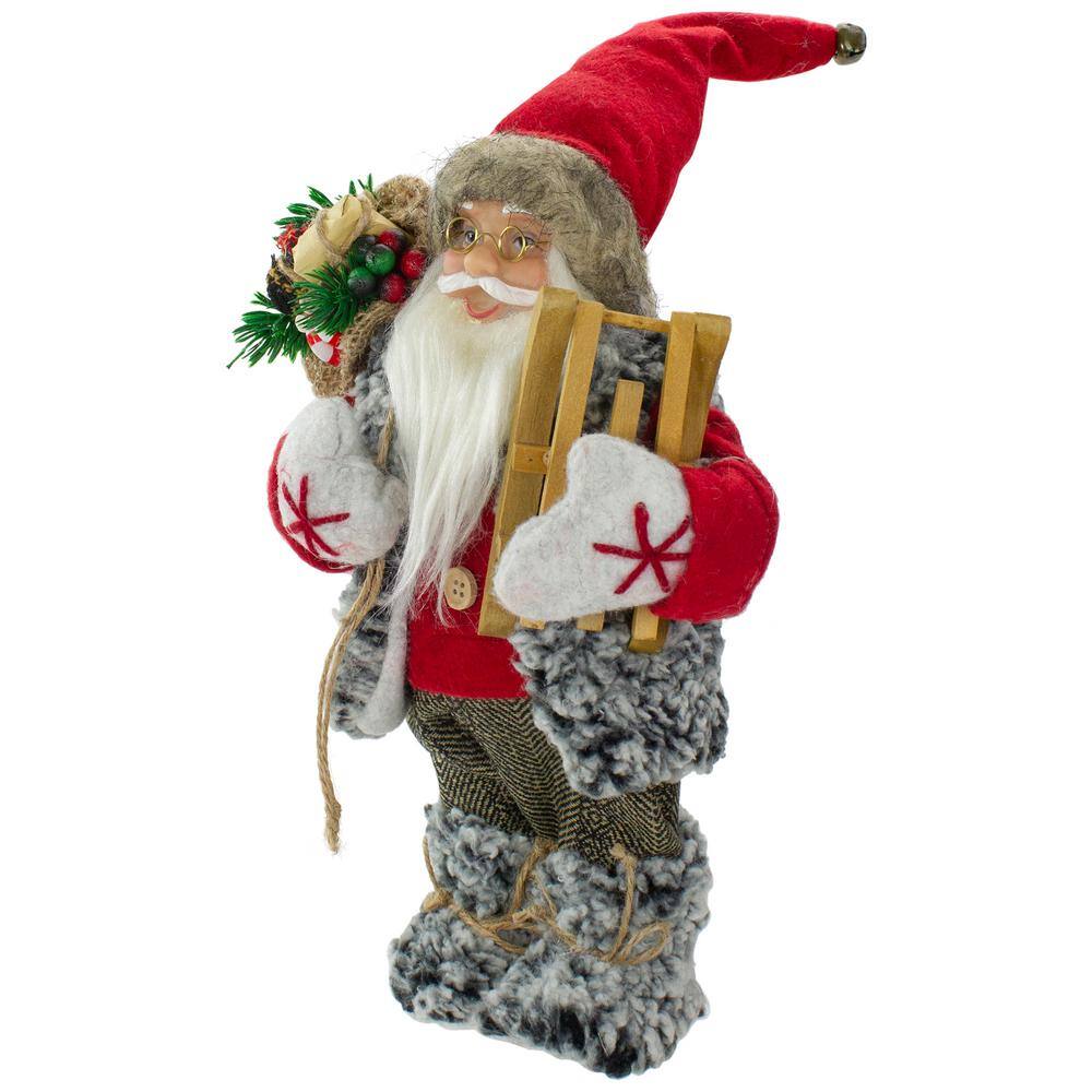 12 in. Standing Santa Christmas Figure Carrying Presents and a Sled - Hercitys