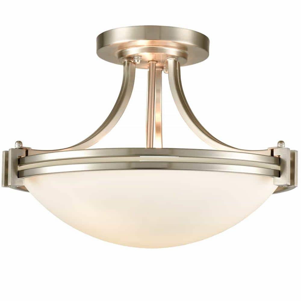 19 in. 3-Light Nickel Modern Semi-Flush Mount with Frosted Glass Shade and No Bulbs Included 1-Pack - Hercitys