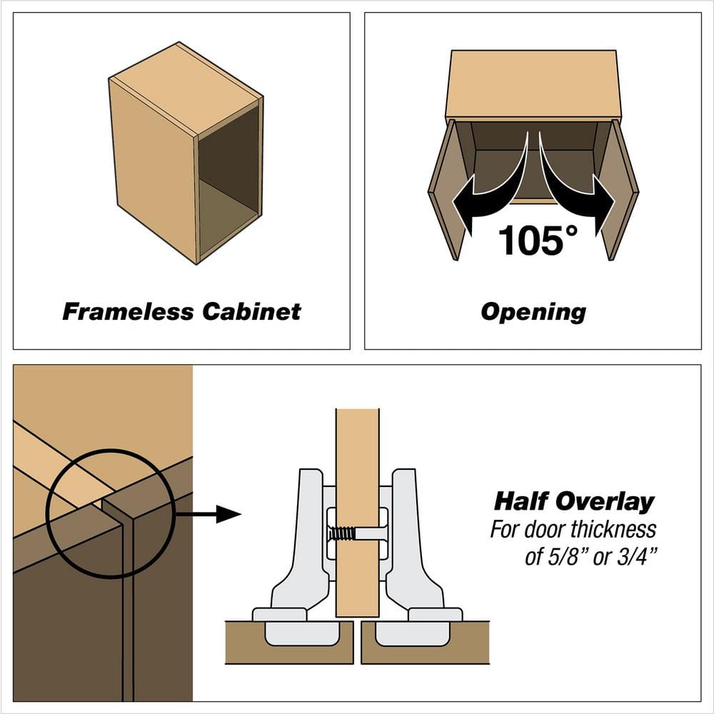 (2-Pack) RCS Series Half Overlay 35 mm Soft Close Nickel 105° Frameless Cabinet Hinge - Hercitys