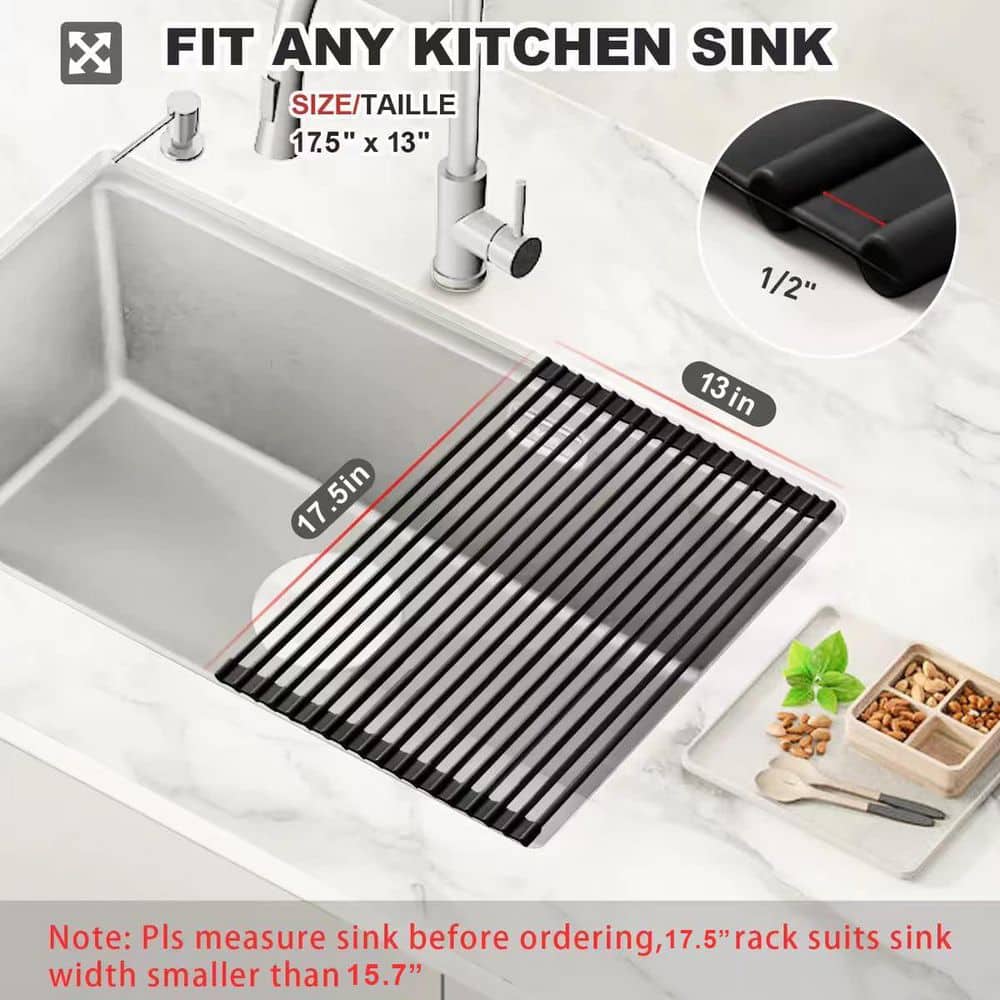 17.5 in. x 13 in. Roll Up Dish Drying Rack, Multipurpose Foldable Sink Drying Mat, Anti-Slip Dish Rack for Kitchen - Hercitys