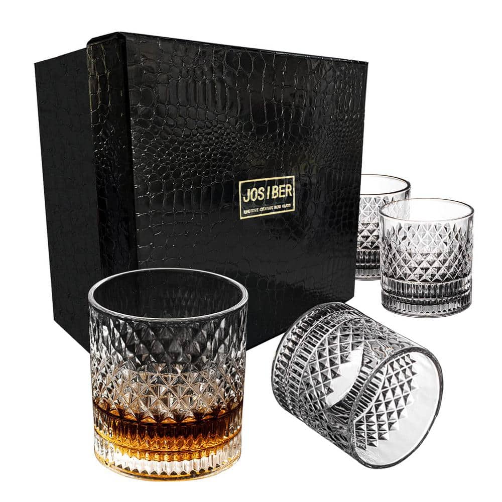 11.02 oz. Clear Glassware Set ((set of 4))-Old Fashioned Whiskey Glasses Thick Bottom Rum Style Glassware for Bourbon - Hercitys