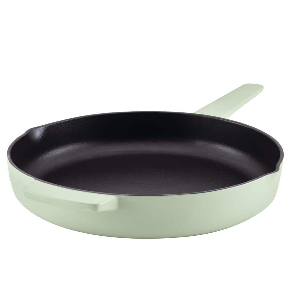 12 in. Enameled Cast Iron Cast Iron Frying Pan in Pistachio - Hercitys