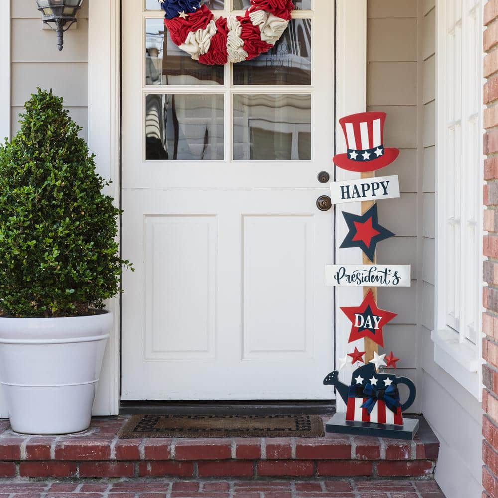 35.75 in. H Patriotic/Americana Wooden Top Hat Porch Sign (KD) - Hercitys