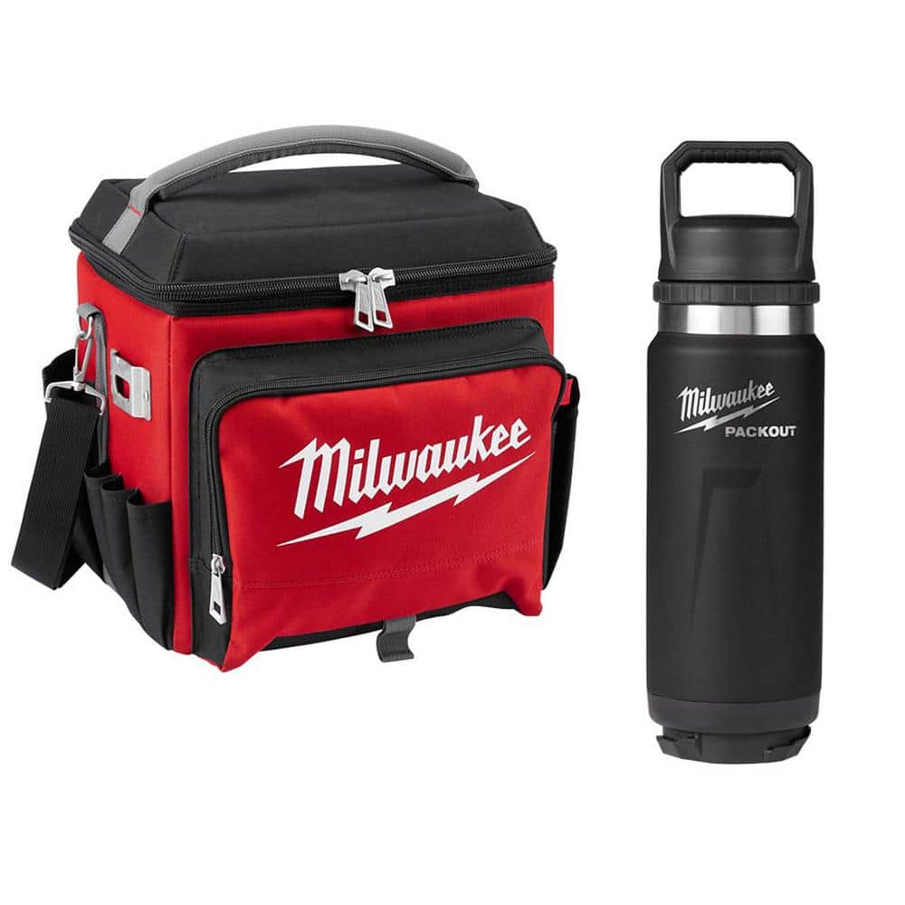 22 Qt. Soft Sided Jobsite Lunch Cooler with PACKOUT Black 24 oz. Insulated Bottle with Chug Lid - Hercitys