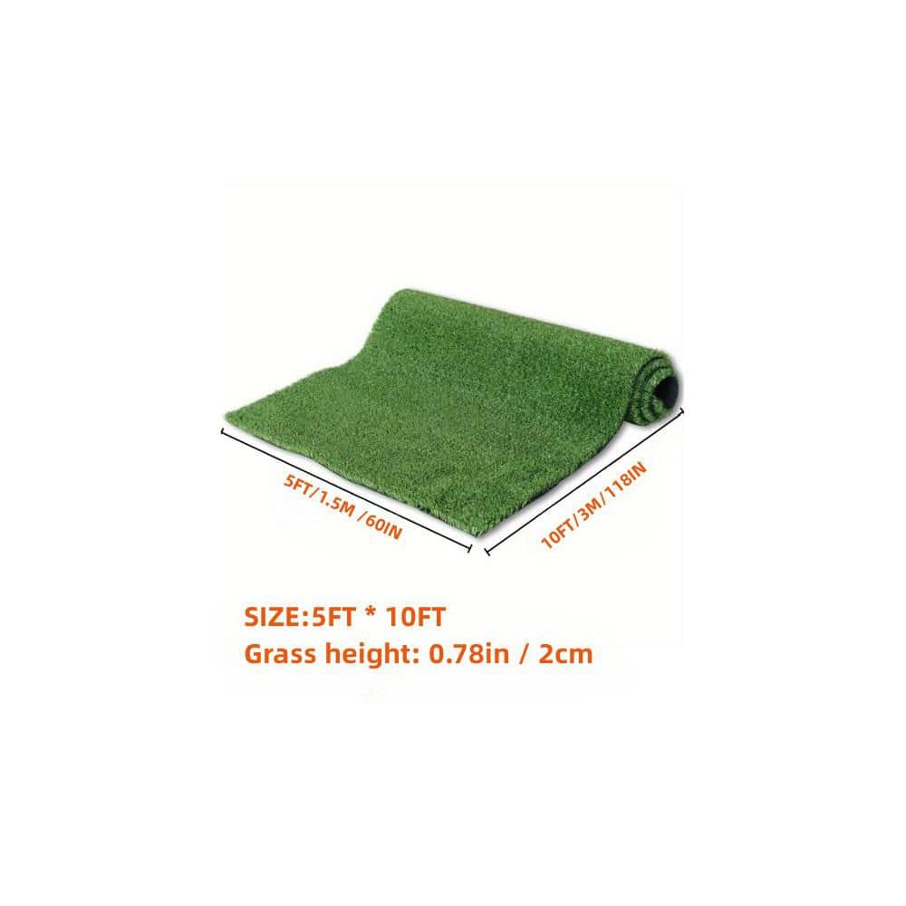 5 ft. x 10 ft. Plastic Garden Fence Turf Mat Thick Fake Faux Grass with Rubber Backing and Drainage Holes in Green - Hercitys