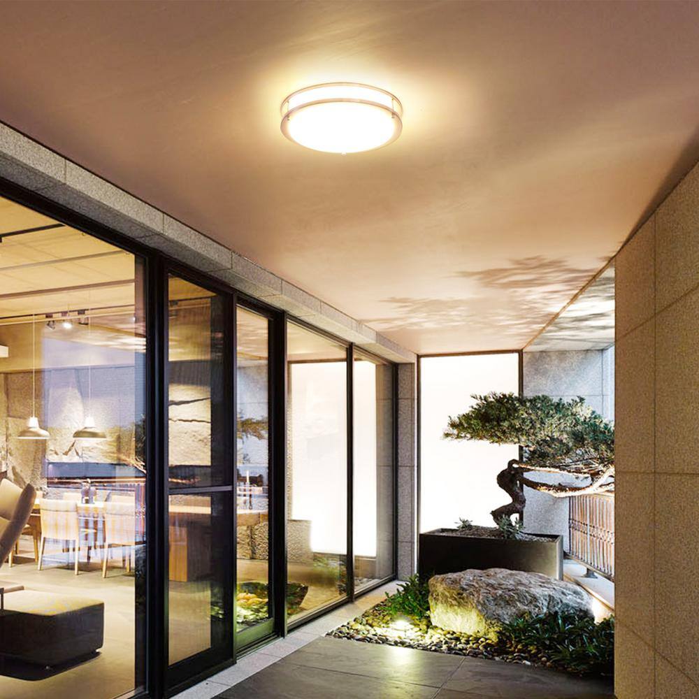 12 in. Brushed Nickel Dimmable LED 3000K Warm White Flush Mount Light Fixture - Hercitys