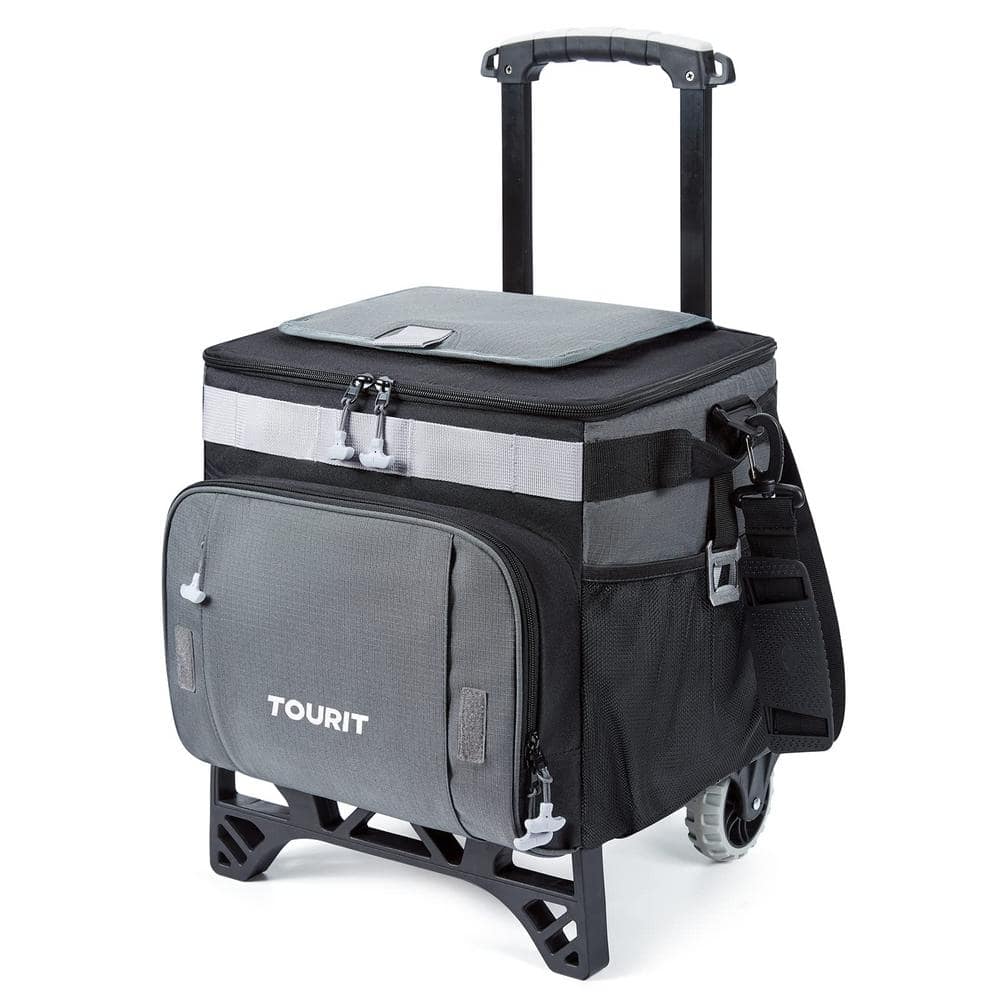 30 qt. Leakproof Insulated Soft-Side Cooler Bag with Wheels and All-Terrain Cart for Camping, Black and Gray - Hercitys