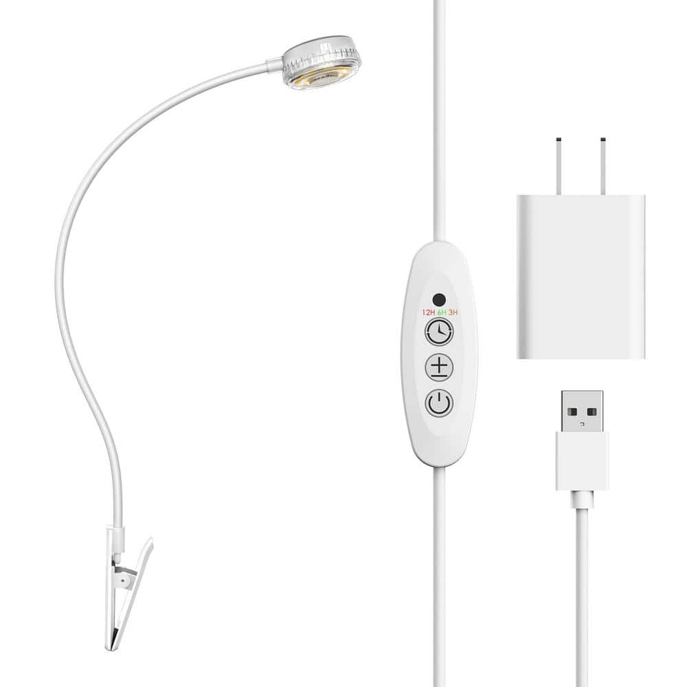 5-Watt White Clip LED Grow Light 4000K Daylight for Indoor Plants, Full Spectrum with 4-Level Dimmable Auto On/Off - Hercitys