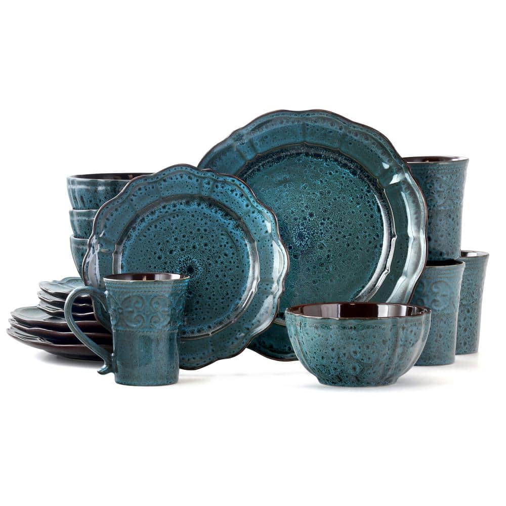 16-Piece Modern Blue Stoneware Dinnerware Set (Service for 4) - Hercitys
