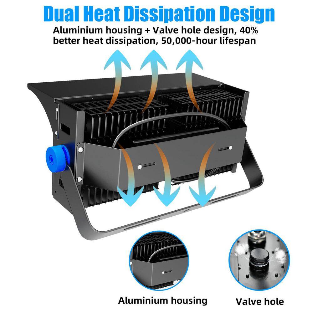 1000-Watt Equivalent 36000 Lumens 120° Black LED Stadium Light 4000K Neutral White LED Flood Light - Hercitys