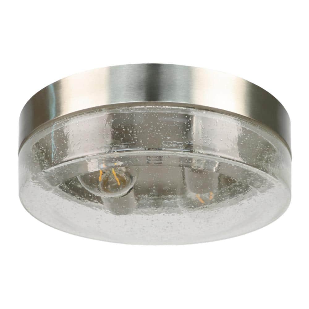 10.75 in. 2-Light Modern Silver Flush Mount Ceiling Light Hight Quality Glass Shade - Hercitys