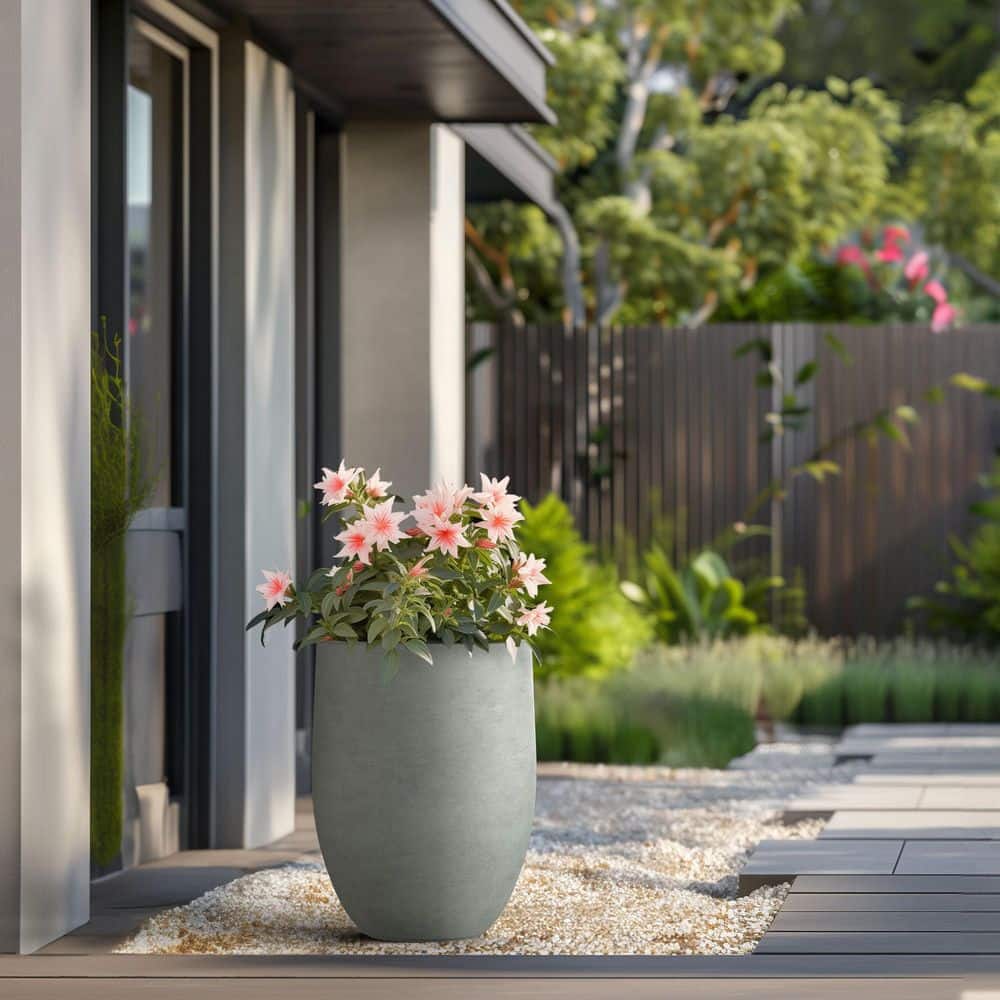 17 in. Large Sage Gray Concrete Round Planter/Pot with Drainage Holes - Hercitys