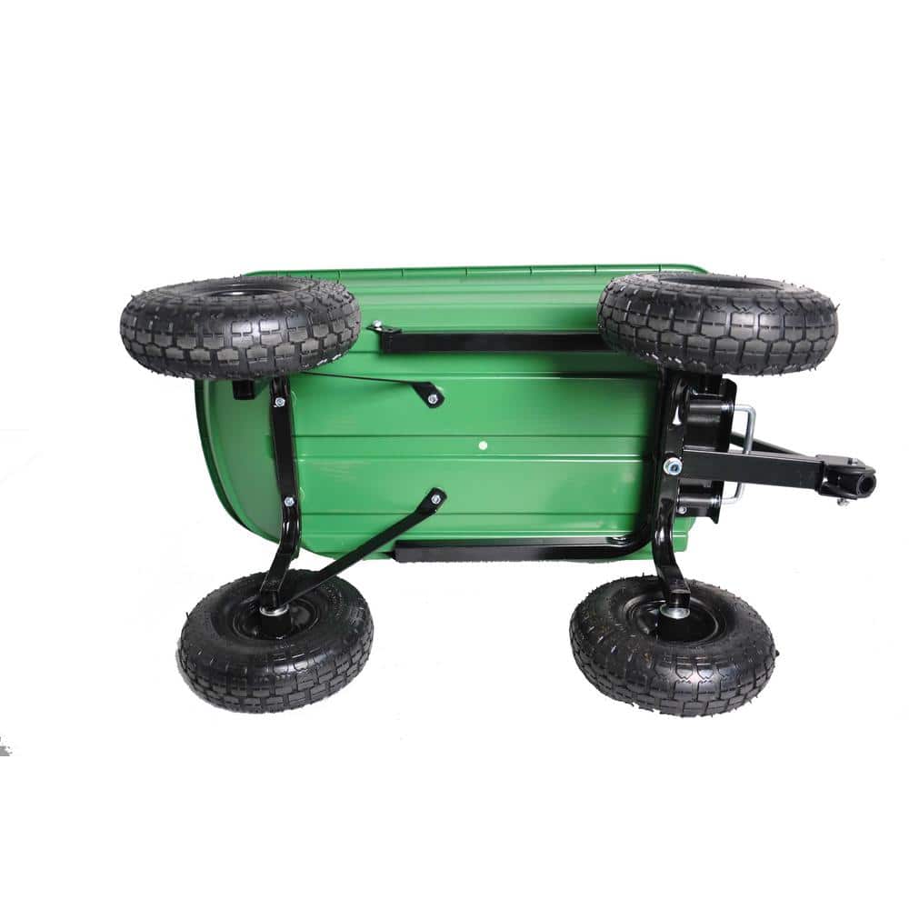 55 in. L Poly Garden Dump Truck Folding Car in Green with Steel Frame and Pneumatic Tire - Hercitys