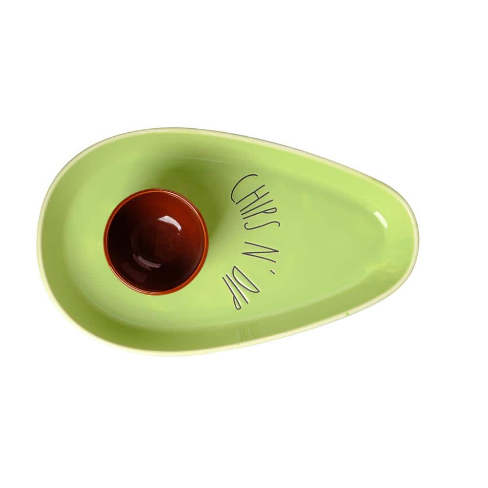 14 x 8 in. Green Ceramic Avocado Chip and Dip Serving Platter - Hercitys