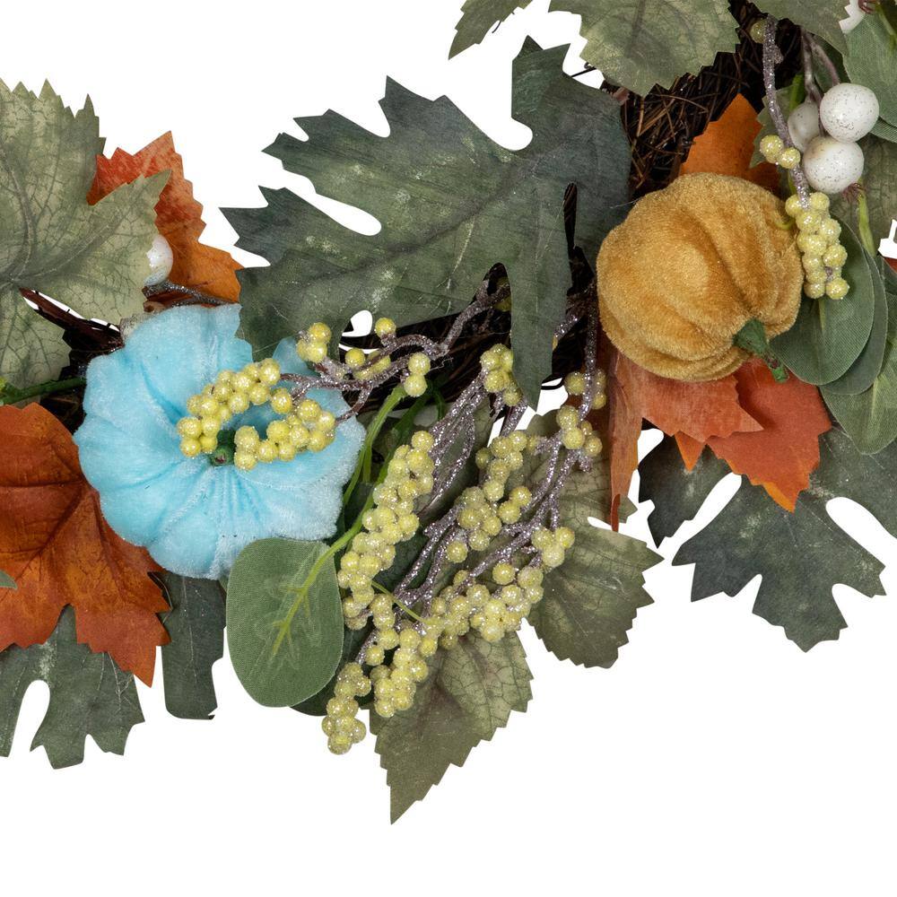22 in. Green and Orange Foliage and Gourds Thanksgiving Artificial Wreath - Hercitys