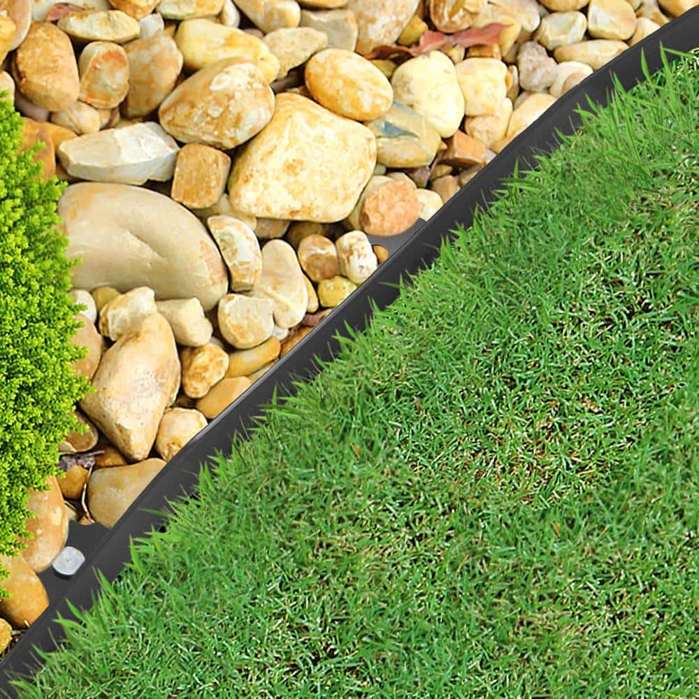 1200 in. 100 ft. x 1.5 in. Black Plastic Garden Edging Coil, Landscape Edging Kit with 120-Pieces Spikes for Lawn - Hercitys