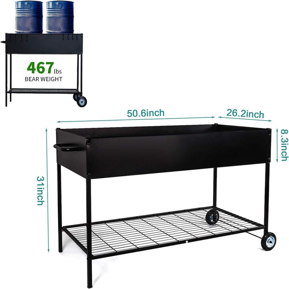 51 in. x 26.5 in. x 31 in. Movable Metal Raised Garden Bed with Legs Black - Hercitys
