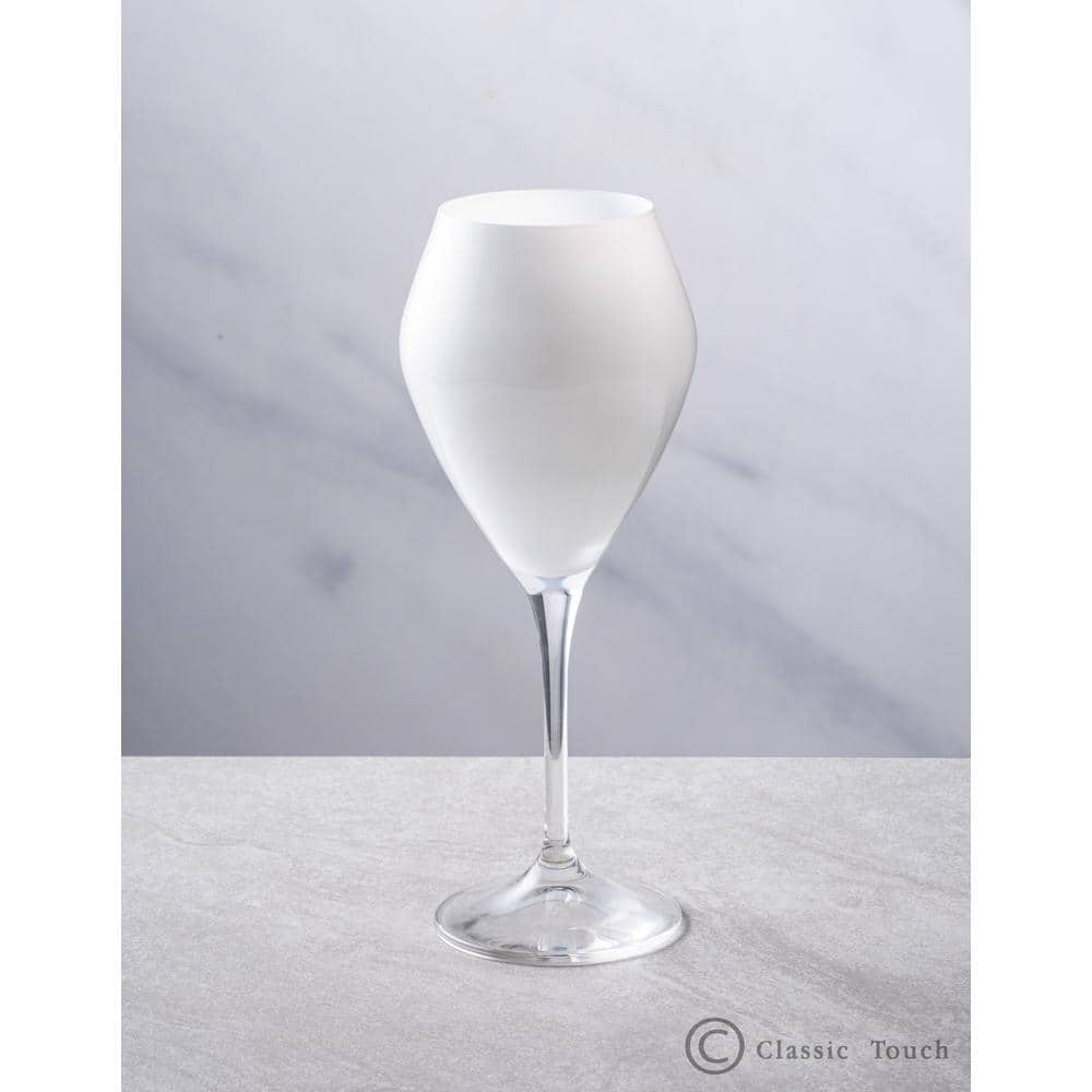 14 oz. – Set of 6 V-Shaped Wine Glasses White with Clear Stem - Hercitys