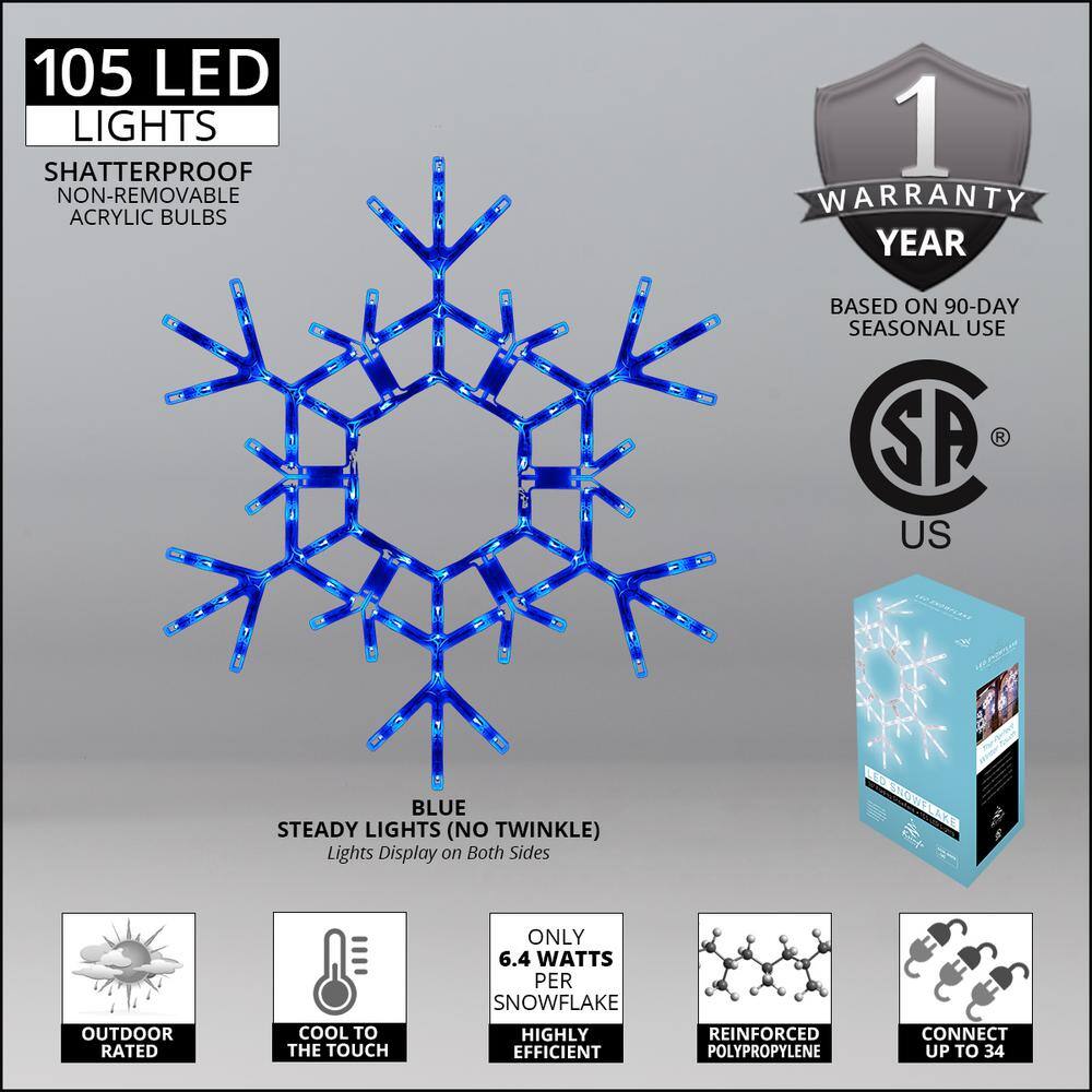 36 in. 105-Light LED Blue Folding Snowflake Decoration - Hercitys