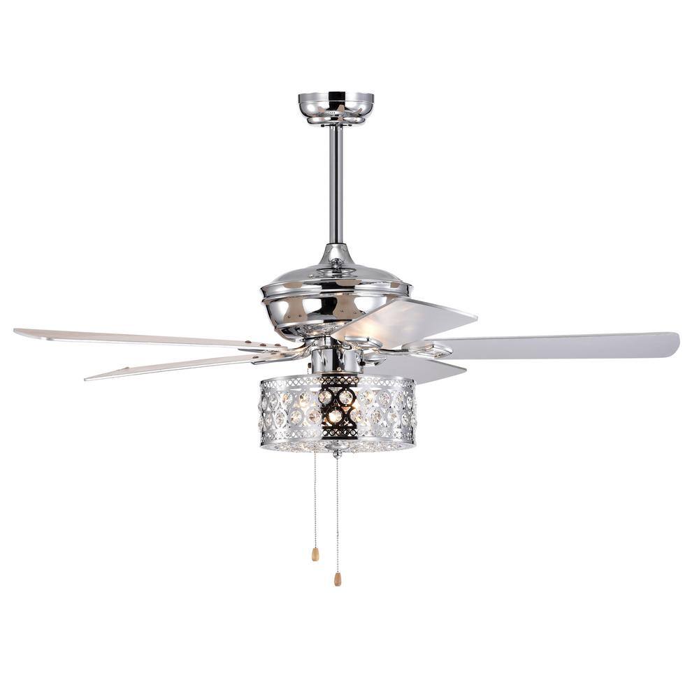 52 in. Indoor/Outdoor Chrome Ceiling Fan with Lights and 5 Blades Reversible Motor Fan Light with Pull Chain Control - Hercitys