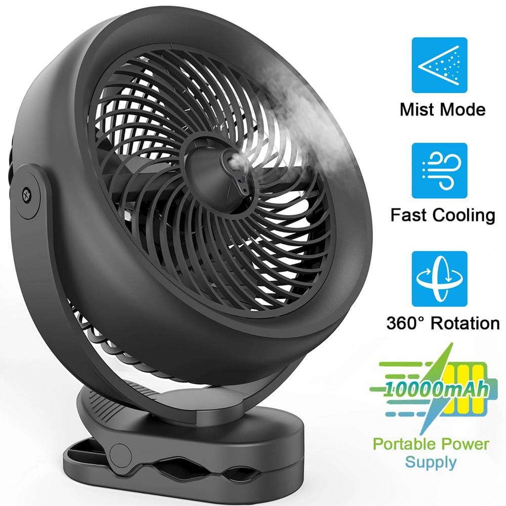 10000mAh Battery Operated 8 in. 3 Fan Speeds Personal Misting Fan in Black Detachable Battery 2 Mist Modes w/200ml Tank - Hercitys