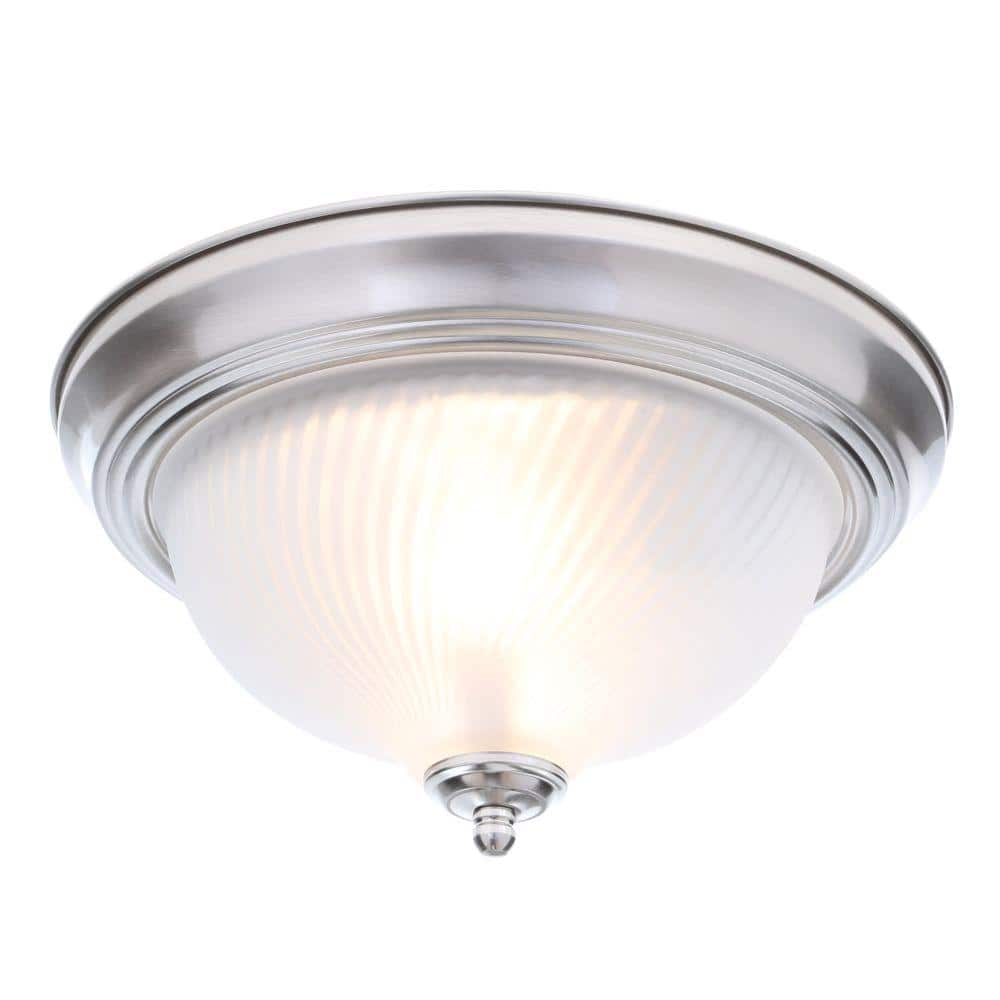 11 in. 2-Light Brushed Nickel Flush Mount with Frosted Swirl Glass Shade - Hercitys