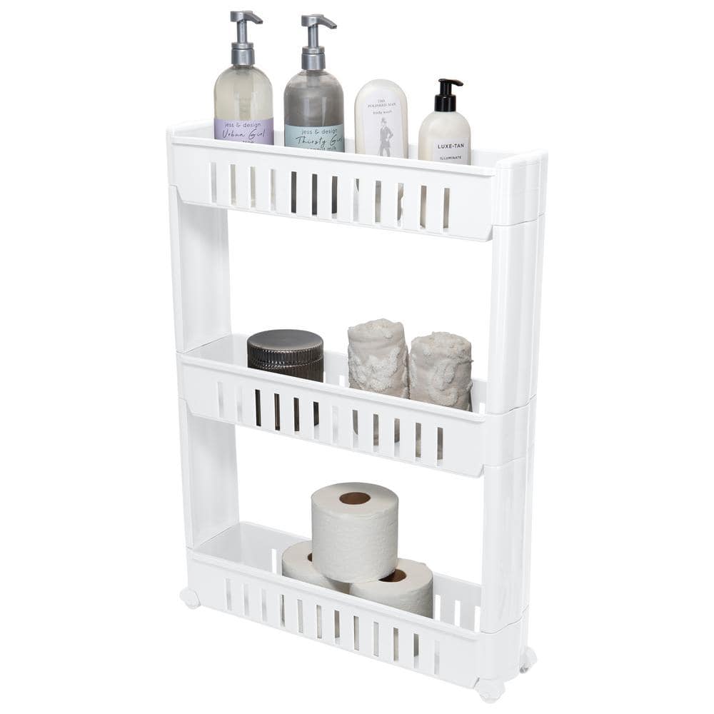 3 Tier Slim Slide Out Storage Cart in White - Hercitys