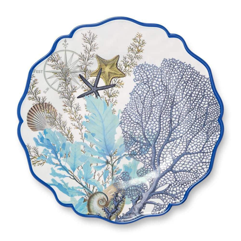 14 in. Blue Lagoon Melamine 2-Piece Platter - Hercitys