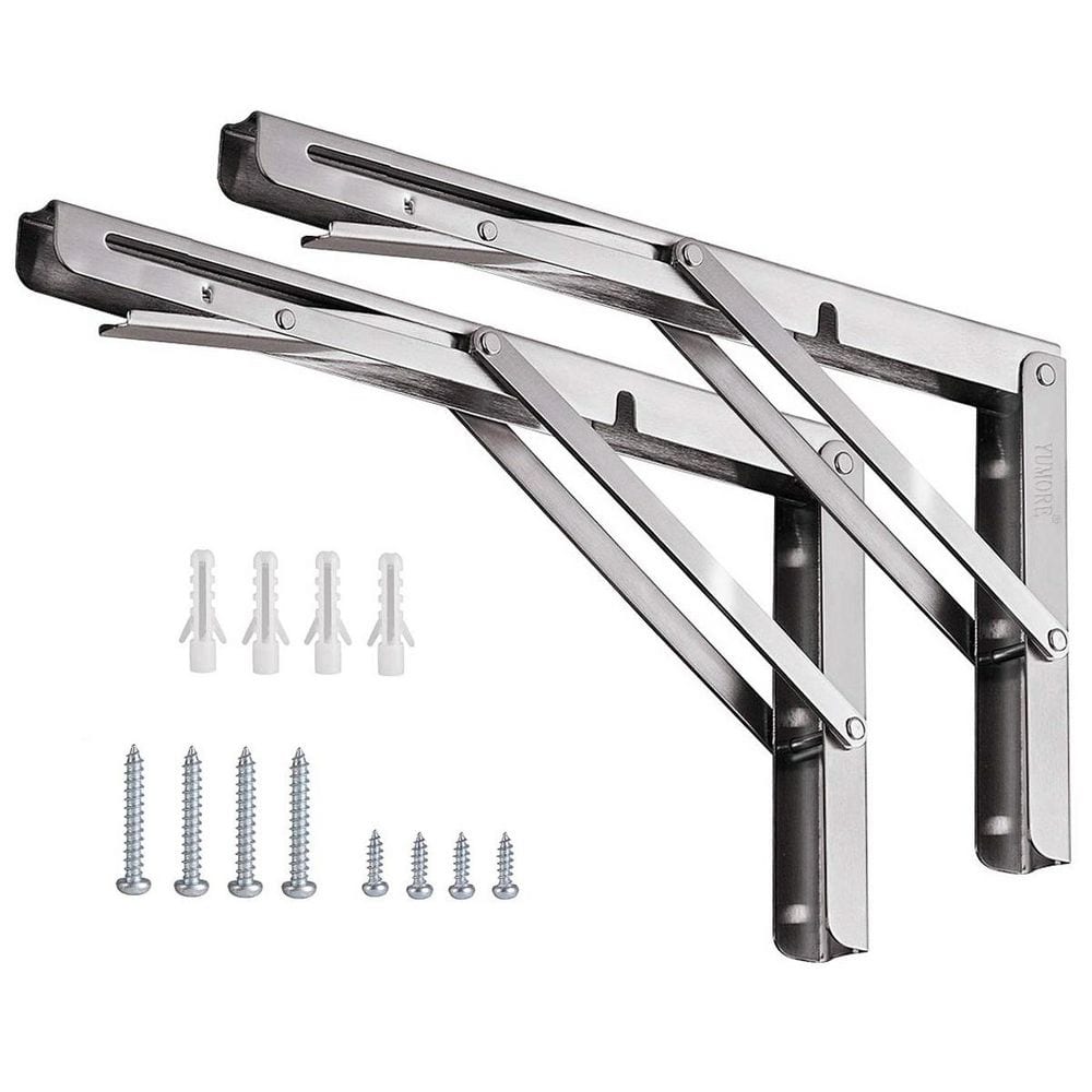 16 in. H Stainless Steel 330 lb. Load Capacity Folding Shelf Bracket, Heavy Duty and Space-Saving (2-Pack) - Hercitys