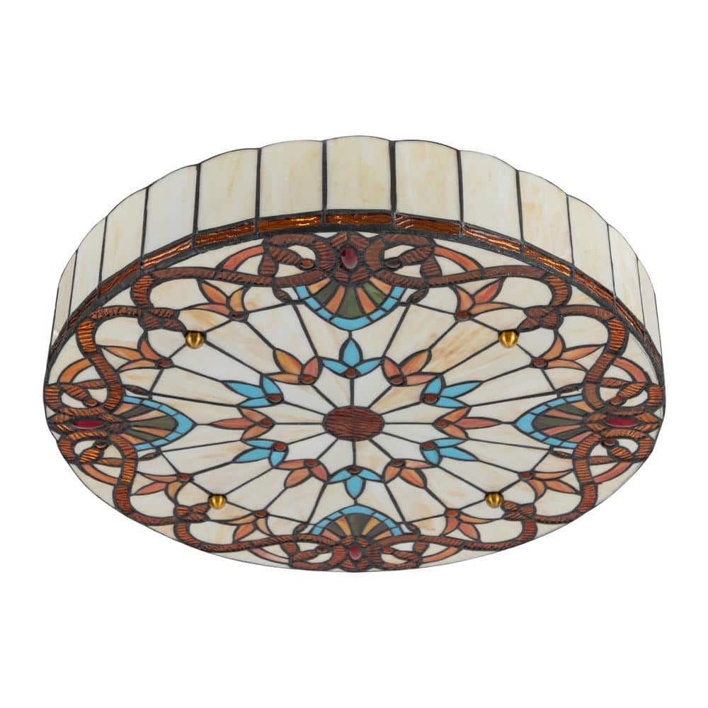 19.68 in. 4-Light Colorful Mosaic Vintage Tiffany Flush Mount Ceiling Light with Colorful Glass Shade, No Bulbs Included - Hercitys