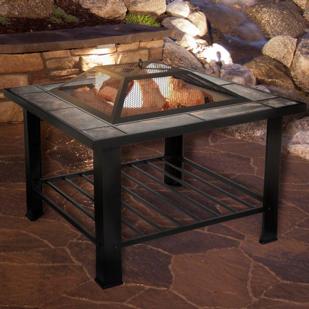 30 in. Square Steel Fire Pit and Table with Cover - Hercitys